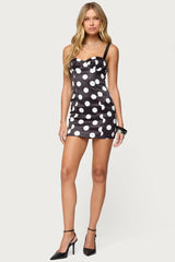 Polka Dot Cupped Satin Effect Mini Dress