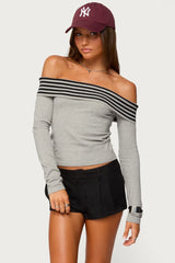 Leetal Stripey Foldover Knit Top