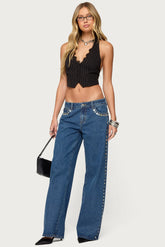 Iridescent Button Low Rise Baggy Jeans