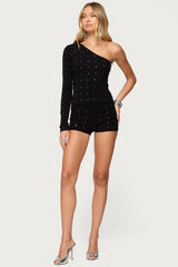 Harley Rhinestone One Shoulder Knit Top