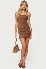 Carina Strapless Faux Suede Mini Dress