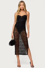 Sheer Lace Built In Bodysuit Midi Dress
