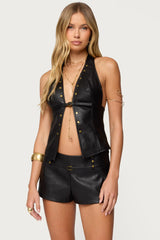 Reese Split Front Faux Leather Top