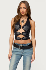 Lettie Rhinestone Cut Out Halter Top