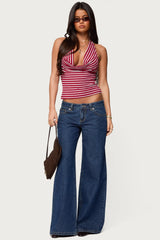 Striped Cowl Neck Halter Top