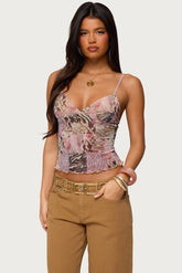 Mixed Animal Print Mesh Tank Top