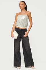 Rhinestone Washed Low Rise Baggy Jeans