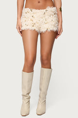 Faux Feather Sequin Micro Shorts
