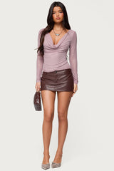 Marena Rhinestone Cowl Neck Top