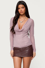 Marena Rhinestone Cowl Neck Top