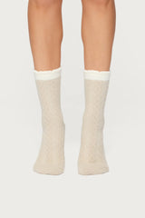 Contrast Fuzzy Cable Knit Socks