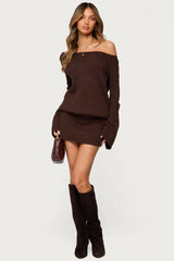 Off Shoulder Sequin Knit Mini Dress
