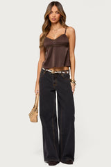 Blanca Satin Effect Lace Trim Tank Top