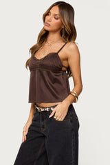 Blanca Satin Effect Lace Trim Tank Top