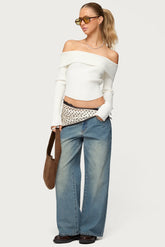 Petite Magda Acid Wash Low Rise Baggy Jeans
