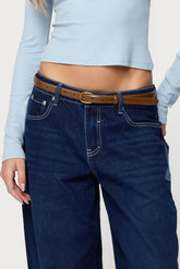 Oval Buckle Faux Leather Belt