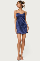 Kara Embroidered Satin Effect Mini Dress