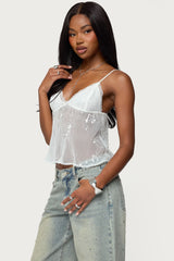 Sequin Sheer Mesh Babydoll Top