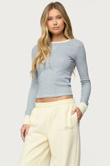 Rora Contrast Long Sleeve Waffle Top