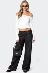 Lace Trim Striped Low Rise Baggy Jeans
