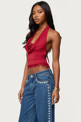 Layered Lacey Cowl Neck Halter Top