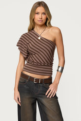 Asymmetric Striped One Shoulder Top