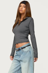 Damson Striped Hooded Henley Top