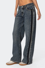 Contrast Panel Low Rise Baggy Jeans