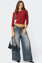 Mary Quarter Sleeve Wide Neck Top