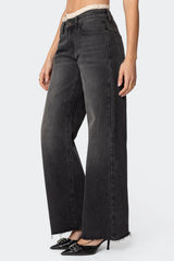Karlie Peekaboo Lace Low Rise Baggy Jeans