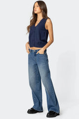 Cam Button Up Knit Vest Top