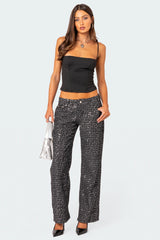 Nyah Sequin Low Rise Wide Leg Jeans