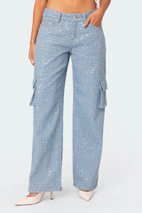 Icing Sequin Low Rise Baggy Cargo Jeans