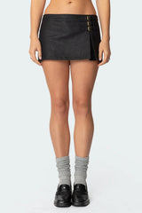 Triple Belt Faux Leather Mini Skort
