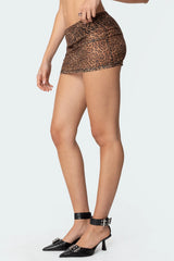 Leopard Printed Sheer Mesh Mini Skirt