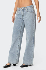 Contrast Heart Washed Low Rise Baggy Jeans