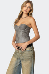 Sulivan Strapless Faux Leather Corset