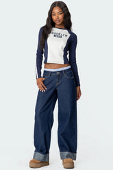 Striped Boxer Detail Low Rise Baggy Jeans