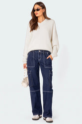 Alyssa Stitch Low Rise Baggy Cargo Jeans