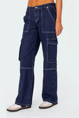 Alyssa Stitch Low Rise Baggy Cargo Jeans
