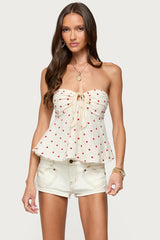 Izzey Polka Dot Strapless Babydoll Top