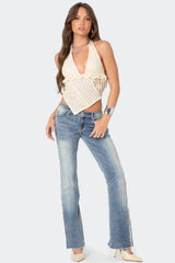 Frayed Seam Washed Low Rise Straight Leg Jeans