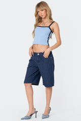 Pinstripe Denim Bermuda Shorts