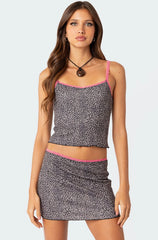 Lele Leopard Print Ribbed Tank Top