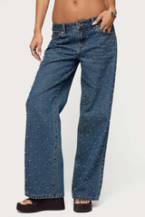 Esmay Studded Low Rise Baggy Jeans