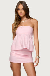 Avalai Linen Look Strapless Babydoll Top