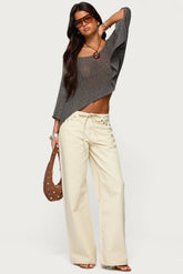 Grommet Tie Waist Low Rise Baggy Jeans