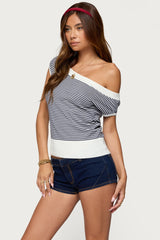 Lottey Striped Off Shoulder Knit Top