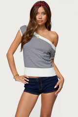 Lottey Striped Off Shoulder Knit Top