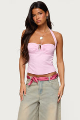 Caitie Striped Buckle Halter Top